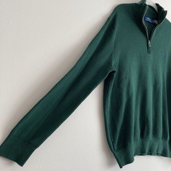Polo Ralph Lauren Mens 1/4 Zip Green Sweater Size Large 100% Cotton Preppy - Picture 3 of 10